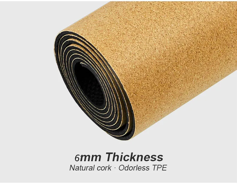 Natural Cork TPE Yoga Mat – 6mm Non-Slip, Sweat-Absorbent & Eco-Friendly, 183x61cm