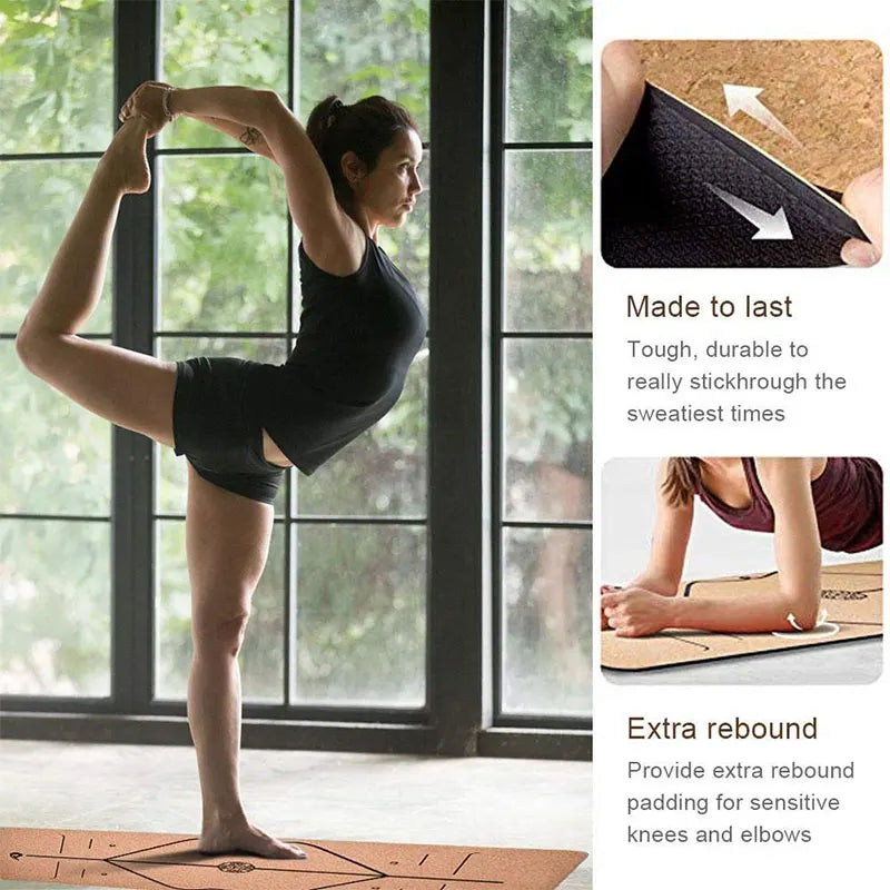 Natural Cork TPE Yoga Mat – 6mm Non-Slip, Sweat-Absorbent & Eco-Friendly, 183x61cm