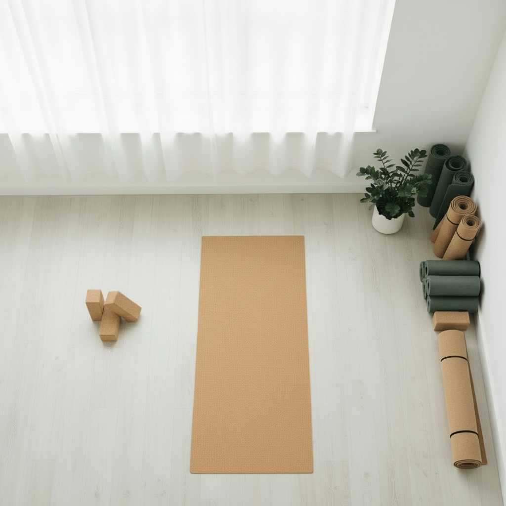 Natural Cork TPE Yoga Mat – 6mm Non-Slip, Sweat-Absorbent & Eco-Friendly, 183x61cm